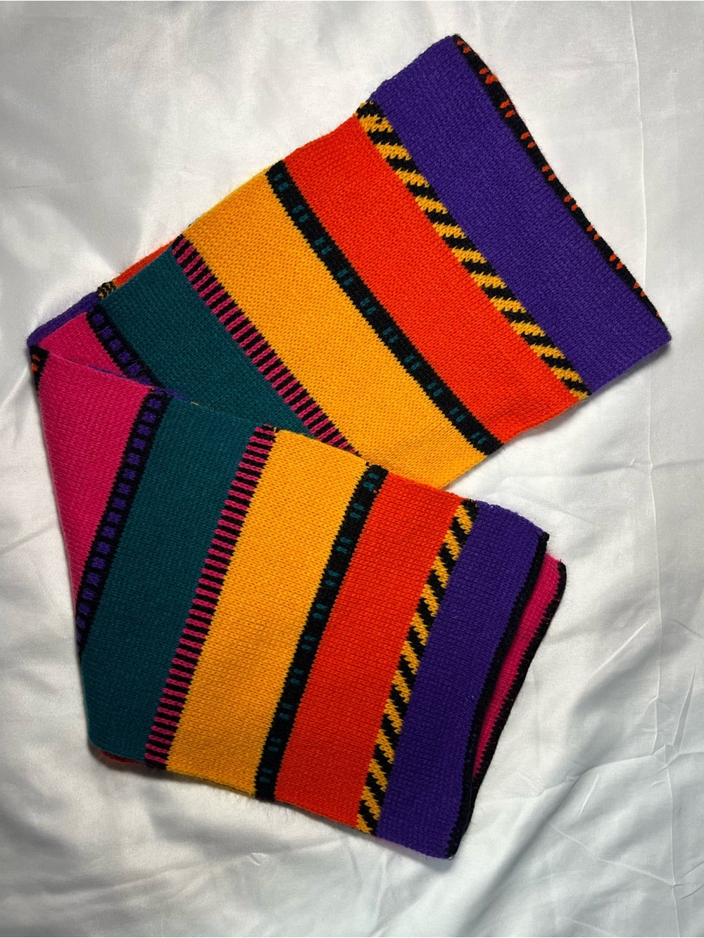 Vintage Y2K Gitano Kids Scarf Acrylic Colorblock Warm Cozy Winter